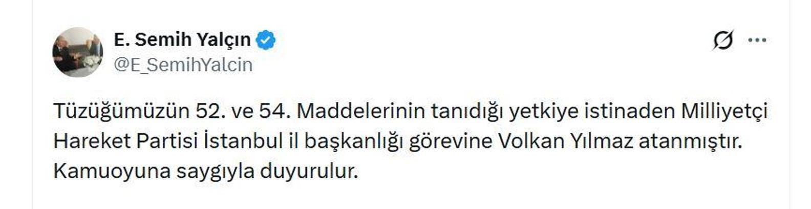 MHP, İstanbul İl Başkanlığı'na atama yapıldı
