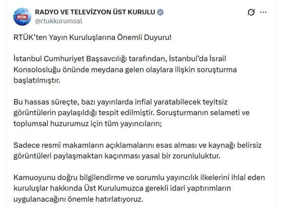 RTÜK'ten İsrail Konsolosluğu önündeki olaylara ilişkin açıklama