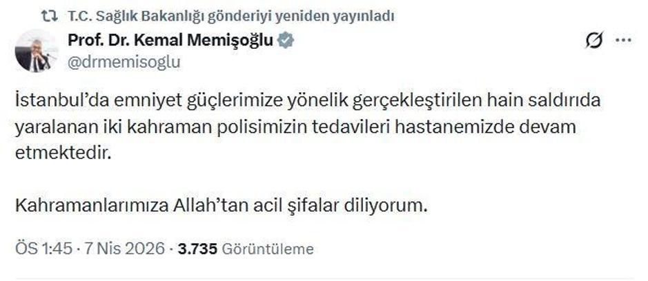 Bakan Memişoğlu: 2 kahraman polisimizin tedavileri devam etmektedir