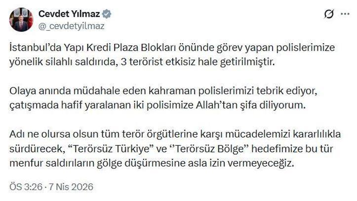 Cevdet Yılmaz: Saldırıların 'Terörsüz Türkiye' hedefimize gölge düşürmesine izin vermeyeceğiz