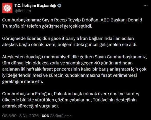 Cumhurbaşkanı Erdoğan, ABD Başkanı Trump ile telefonda görüştü