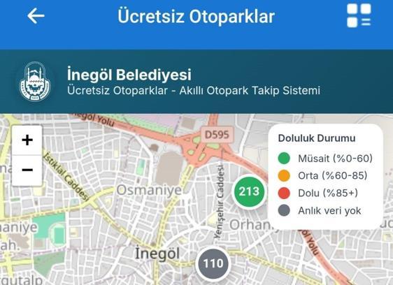 İnegöl’de ücretsiz otoparkların anlık doluluk oranı artık mobil uygulamada