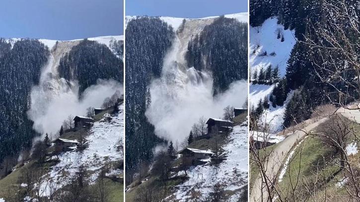 Trabzon’da çığ düşme anı kamerada