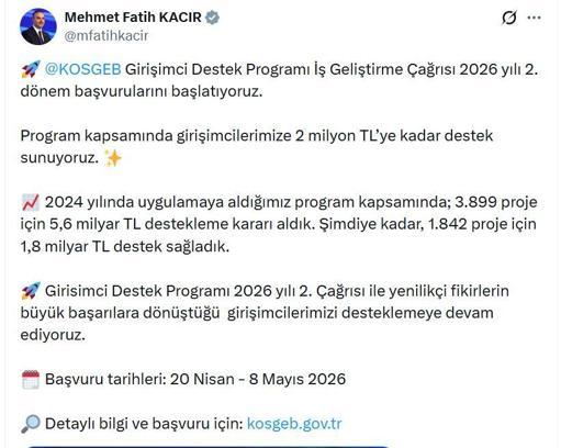 Bakan Kacır: Girişimcilerimize 2 milyon TL'ye kadar destek sunuyoruz