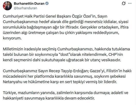 İletişim Başkanı Duran: Cumhurbaşkanımızı, bir soykırımcıyla 'dost' olarak nitelendirmek utanç vesikasıdır