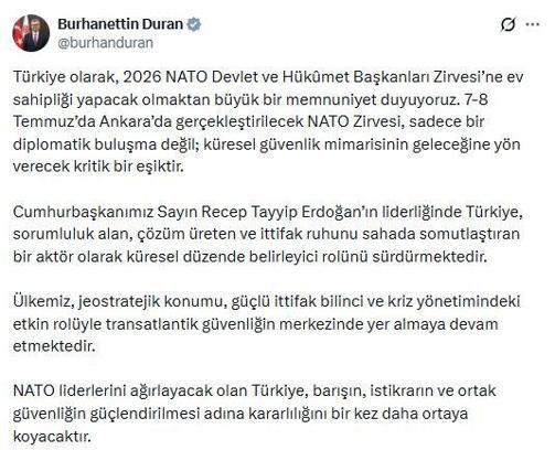 İletişim Başkanı Duran: NATO Zirvesi, küresel güvenlik mimarisinin geleceğine yön verecek