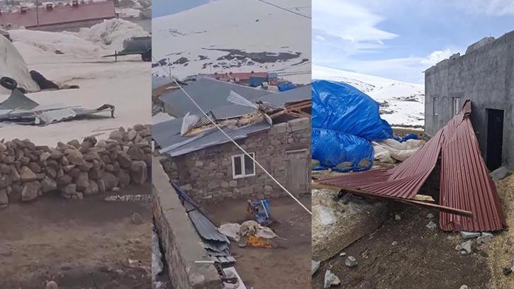 Kars'ta kuvvetli rüzgar çatıları uçurdu