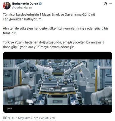 İletişim Başkanı Duran'dan '1 Mayıs Emek ve Dayanışma Günü' mesajı