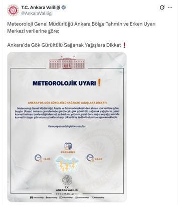 Ankara Valiliği'nden 'gök gürültülü sağanak' uyarısı