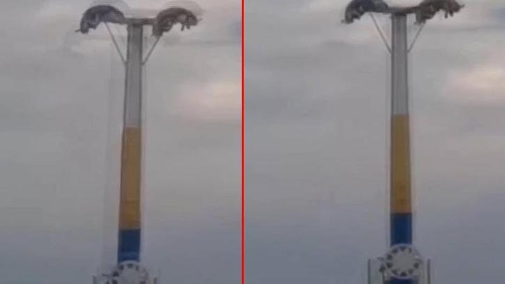Lunaparkta arızalanan oyuncakta baş aşağı mahsur kaldılar