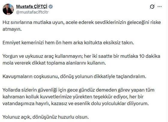 Bakan Çiftçi: Emniyet kemerinizi hem ön hem arka koltukta takın