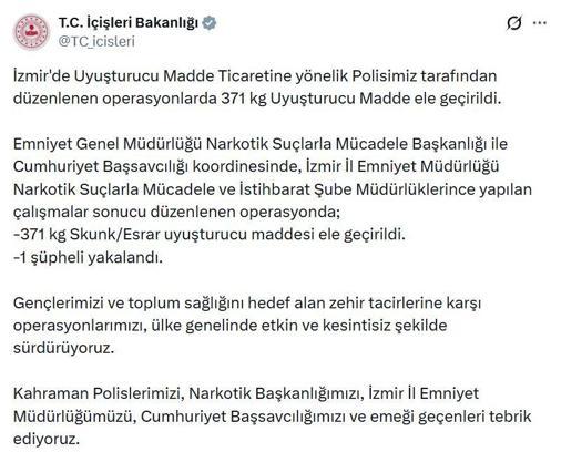 İzmir'de 371 kilogram uyuşturucu ele geçirildi