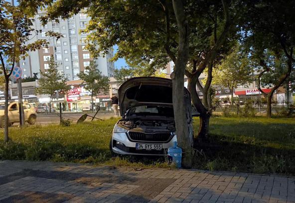Sürücüsünün kontrolünü kaybettiği otomobil parka girdi