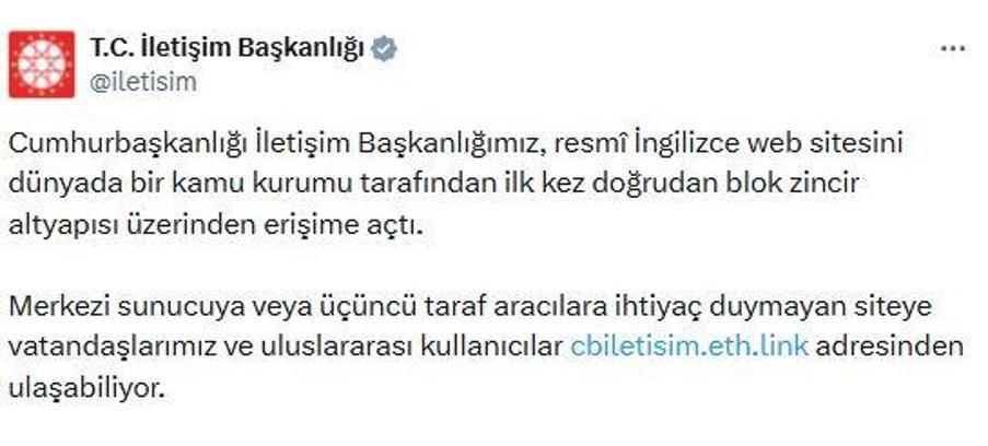 İletişim Başkanlığı'nın İngilizce web sitesi, blok zincir altyapısına taşındı