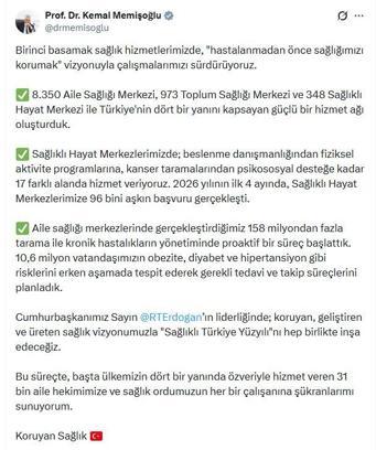 Bakan Memişoğlu: 4 ayda Sağlıklı Hayat Merkezlerimize 96 bini aşkın başvuru gerçekleşti