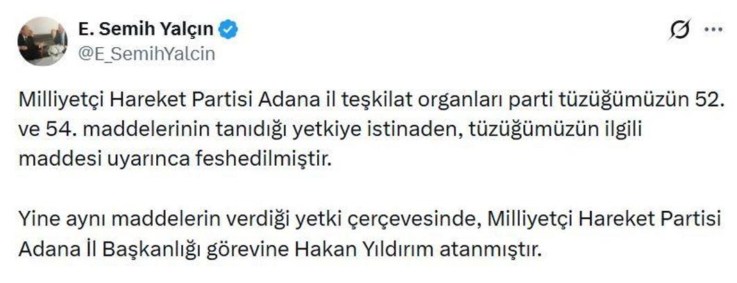 MHP Adana il teşkilatı feshedildi