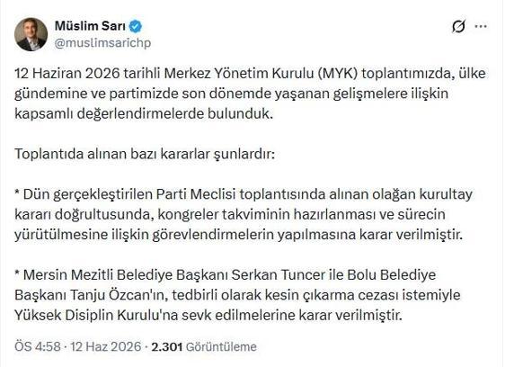 CHP'de Tanju Özcan ve Serkan Tuncer'e ihraç talebi