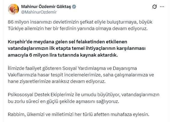 Bakan Göktaş: Kırşehir'deki sel felaketi için ilk etapta 6 milyon lira kaynak aktardık