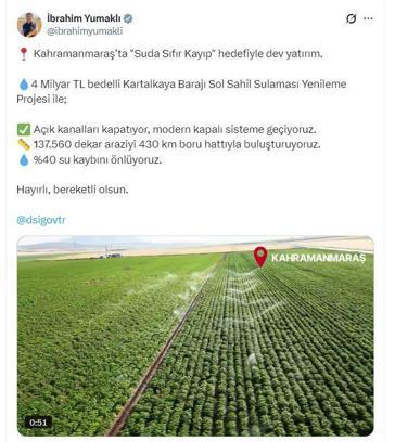 Kahramanmaraş'a 4 milyar liralık sulama yenileme projesi