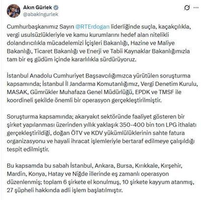 Akaryakıt sektörüne yönelik sahte fatura operasyonu; 10 şirkete kayyım atandı