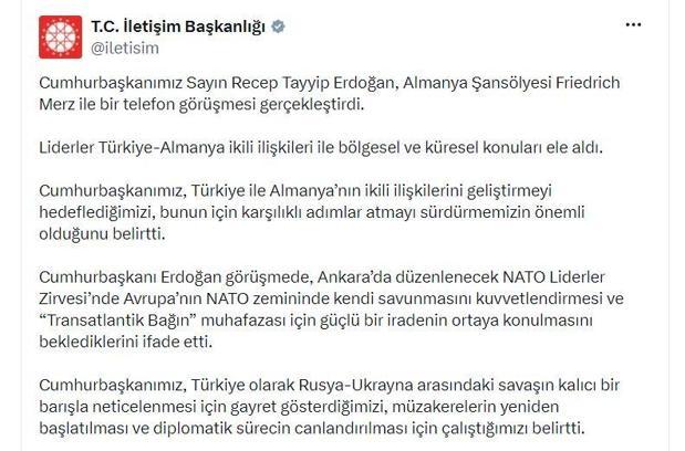 Cumhurbaşkanı Erdoğan, Almanya Şansölyesi Merz ile görüştü