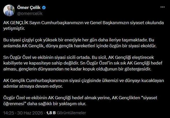 Ömer Çelik: Özgür Özel ve ekibi, AK Gençlik'i eleştirecek kapasiteye sahip değil