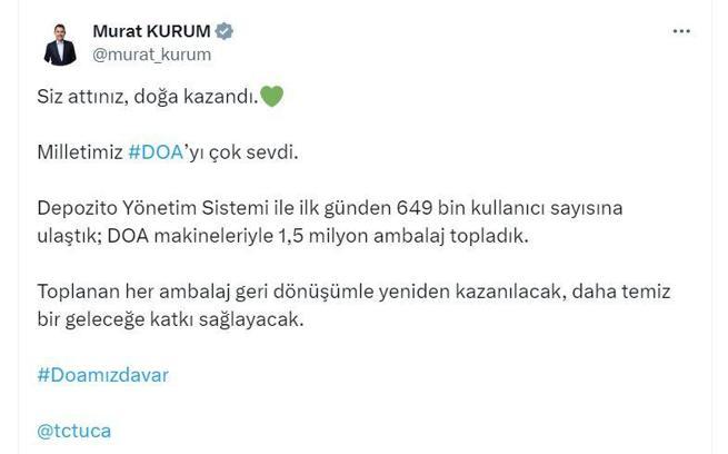 DOA ile ilk gün 1,5 milyon şişe toplandı
