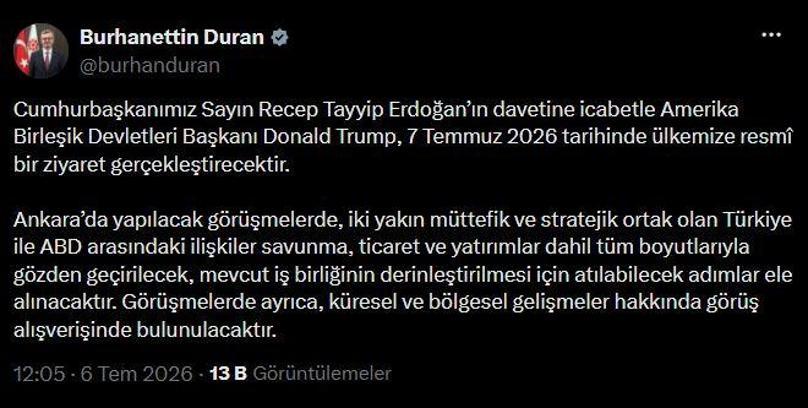 ABD Başkanı Trump, yarın Türkiye'ye geliyor