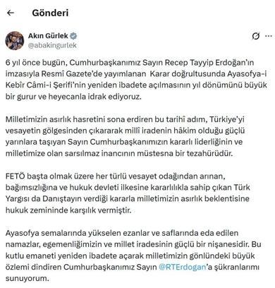 Bakan Gürlek’ten 'Ayasofya' açıklaması