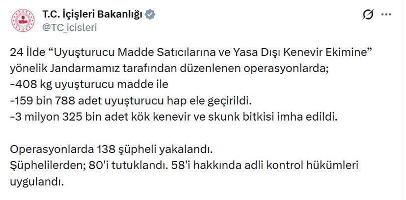 24 ilde uyuşturucu operasyonları: 80 tutuklama
