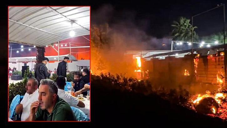 Yangını fark etmeden düğüne devam ettiler; o anlar kamerada