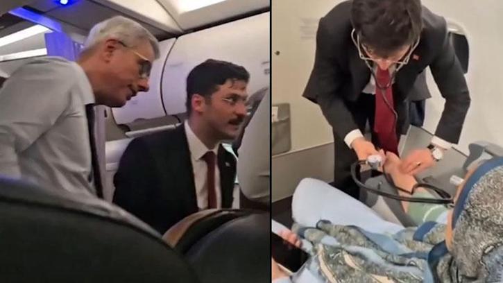 Bakan Memişoğlu, uçakta rahatsızlanan yolcuya müdahale etti