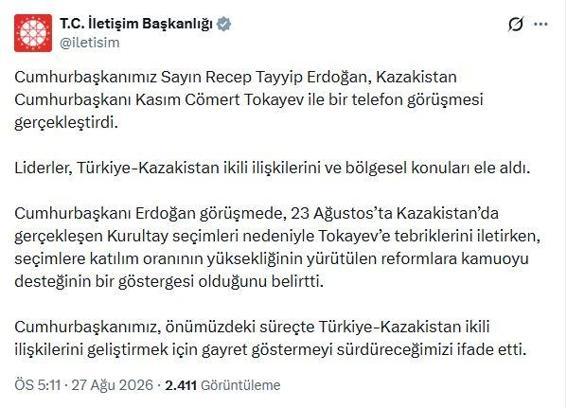 Cumhurbaşkanı Erdoğan, Kazakistan Cumhurbaşkanı Tokayev ile görüştü