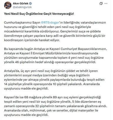 Antalya ve Kayseri'de suç örgütlerine yönelik operasyon; 42 gözaltı