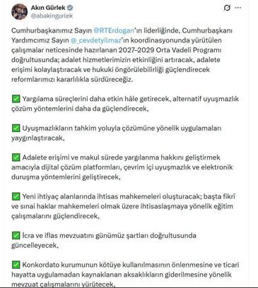 Bakan Gürlek: Reformlarımızı kararlılıkla sürdüreceğiz