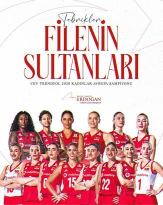 Cumhurbaşkanı Erdoğan’dan Avrupa Şampiyonu olan filenin sultanlarına tebrik