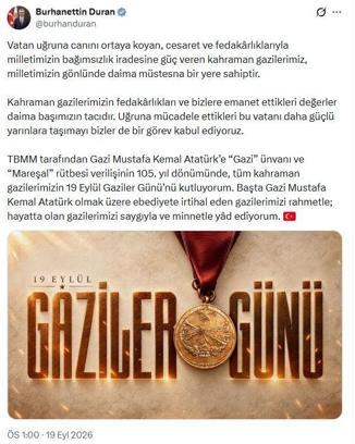 İletişim Başkanı Duran'dan, 'Gaziler Günü' mesajı