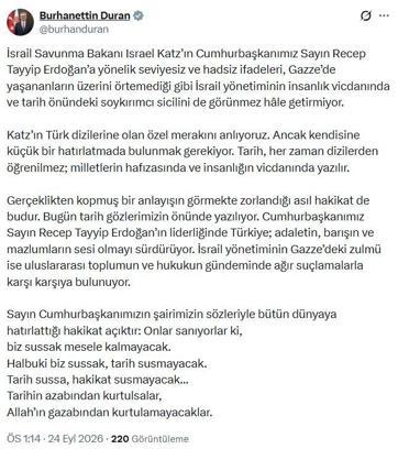 İletişim Başkanı Duran'dan, İsrail Savunma Bakanı Katz'a tepki
