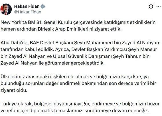 Bakan Fidan, Birleşik Arap Emirlikleri'nde (2)