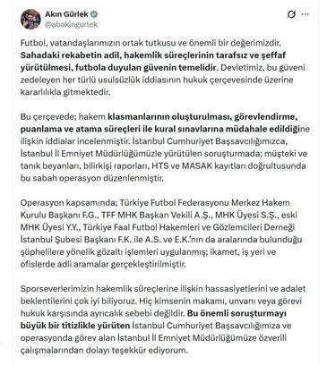 Bakan Gürlek'ten 'hakem' soruşturmasına ilişkin açıklama