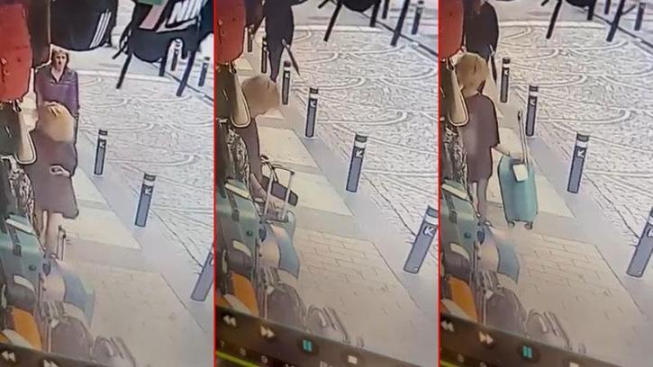Kadıköy'de mağazanın önündeki valiz hırsızlığı kamerada