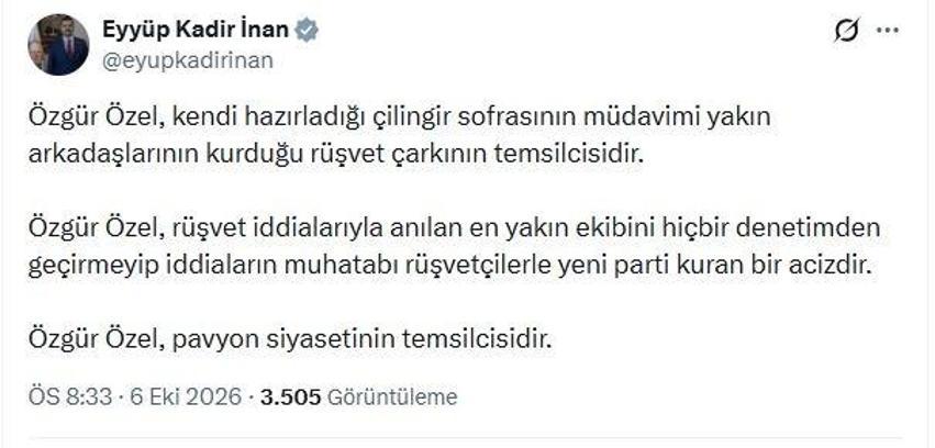 AK Parti'li İnan: Özgür Özel, rüşvetçilerle yeni parti kuran bir acizdir