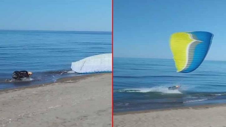 Ordu'da yamaç paraşütçüsü denize indi