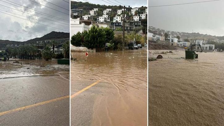 Bodrum'da sağanak; yollar göle döndü, iş yerlerini su bastı