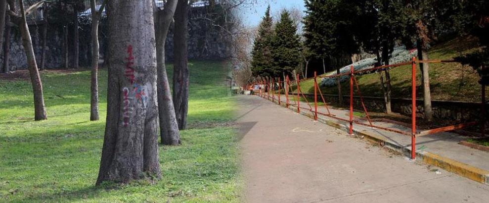 Maçka Parkı'nın bir bölümü daha bariyerlerle kapatılıyor; ağaçlar işaretleniyor