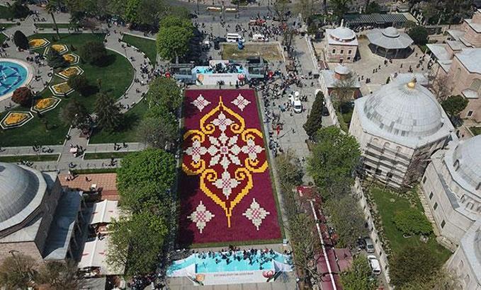 Sultanahmet'te dünyanın en büyük lale halısı