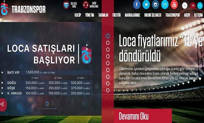 Trabzonspor’da loca fiyatları TL’ye çevrildi