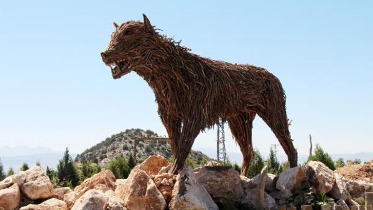 Varlığı tükenen Burdur Sırtlanı'nın ardıçtan heykeli