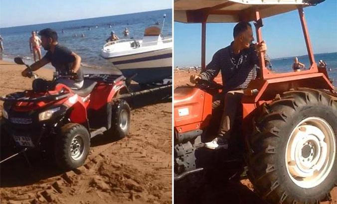Kıyıya vuran tekne, traktör ve ATV ile kurtarıldı, turistler o anları izledi