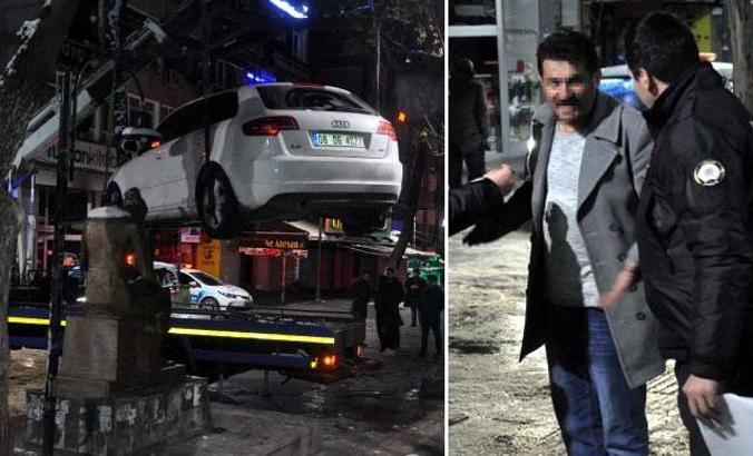 Trafiğe kapalı alana giren alkollü sürücünün otomobili, merdivende asılı kaldı